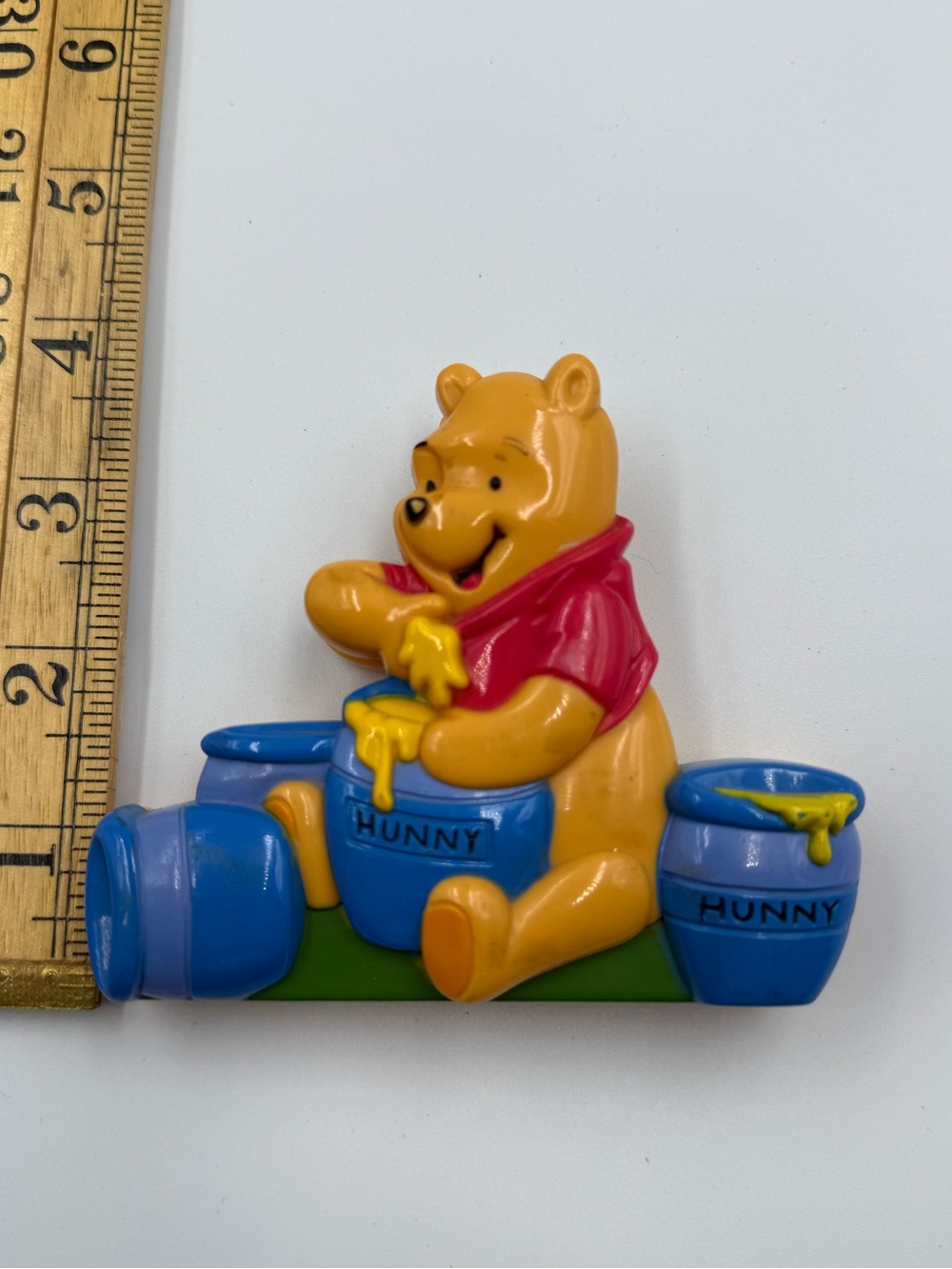 Disney Pooh Bear Figurine in Yellow, Red & Blue vintage chips clip
